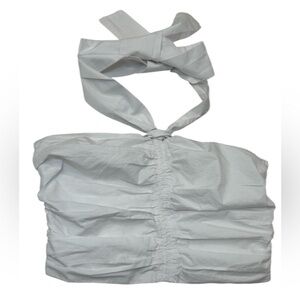 Pants Store White Ruched Tie Front Crop Top